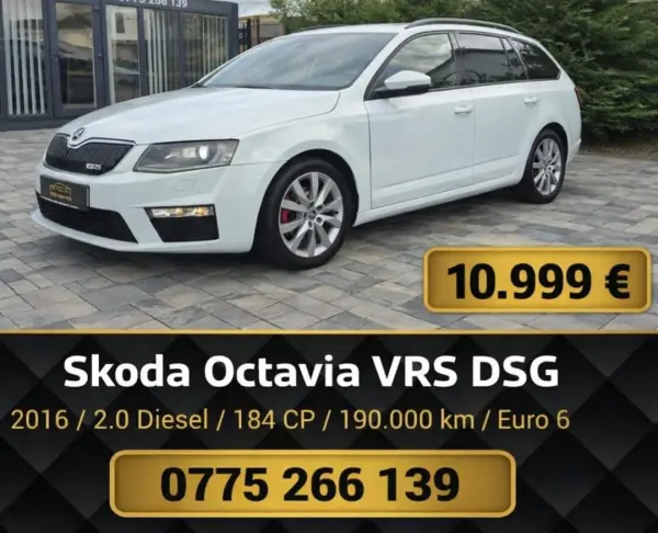 Skoda Octavia VRS, automată, 2016, 2.0 Diesel, 184 CP, 190.000 km, Euro 6